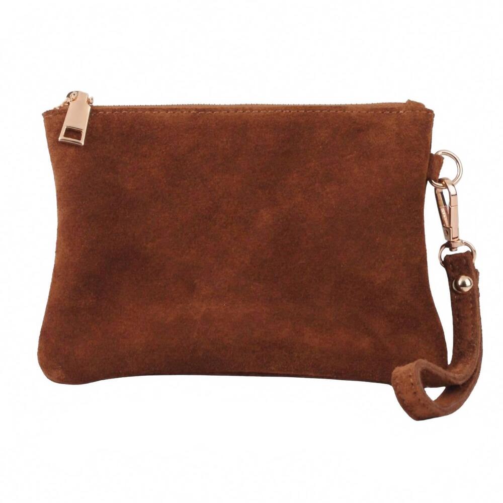 NEW MOST WANTED women's genuine suede wristlet pouch in caramel